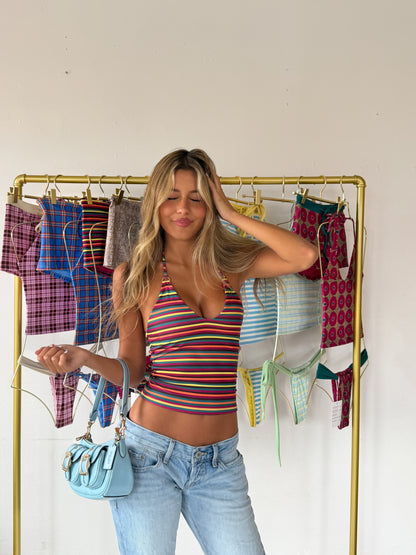 RETRO Tankini by ISMÊ SWIM, push-up halter tankini top in multicolor Retro stripes